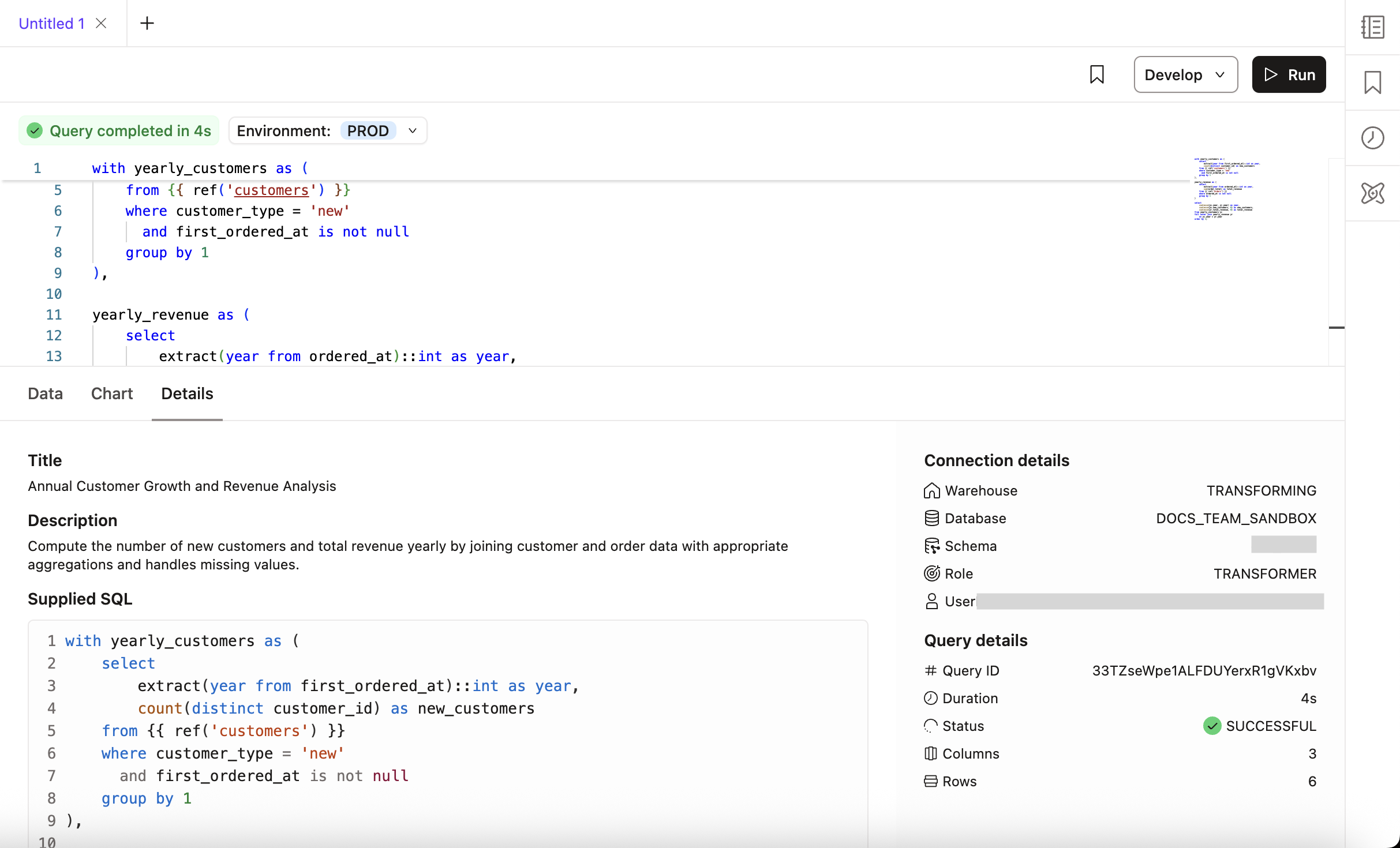 dbt Insights Details tab dbt Insights Details tab